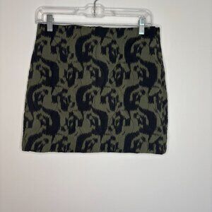ZARA NEW Mini Skirt Womens M Green Black Abstract Quilted